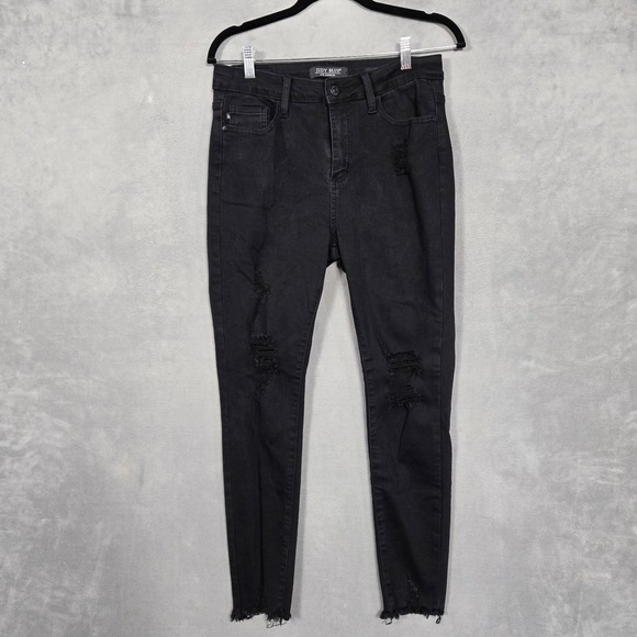 Judy Blue Jeans Womens 9/29 Black Skinny Fit fray hem tears rips distressed - Picture 1 of 11